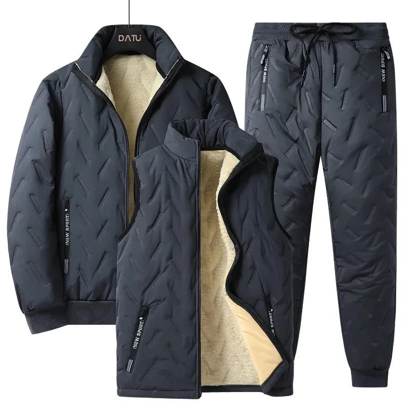 Conjunto de chándal de invierno para hombre, con forro polar, chaqueta de forro polar con cremallera completa y pantalones deportivos con bolsillos con cremallera