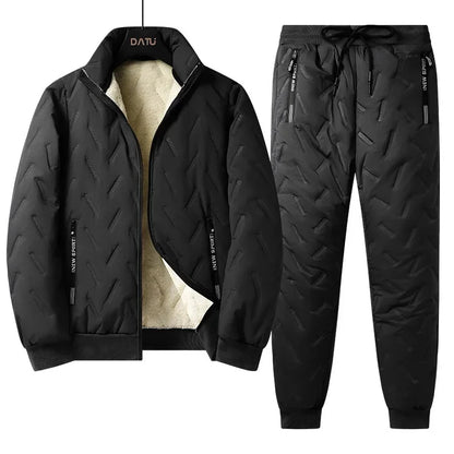 Conjunto de chándal de invierno para hombre, con forro polar, chaqueta de forro polar con cremallera completa y pantalones deportivos con bolsillos con cremallera