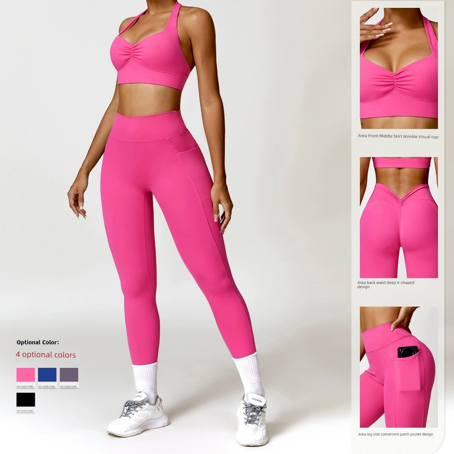 Fashion Push up Tight Halterneck Back Yoga Suit Brushed Quick-Drying Workout Clothes Running Sports Suit Female Two Pieces