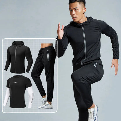 Quick Dry Men's Running Jacket Training Sportswear Set Gym Fitness Compression Sport Suit Jogging Tight Sportswear Clothes Male