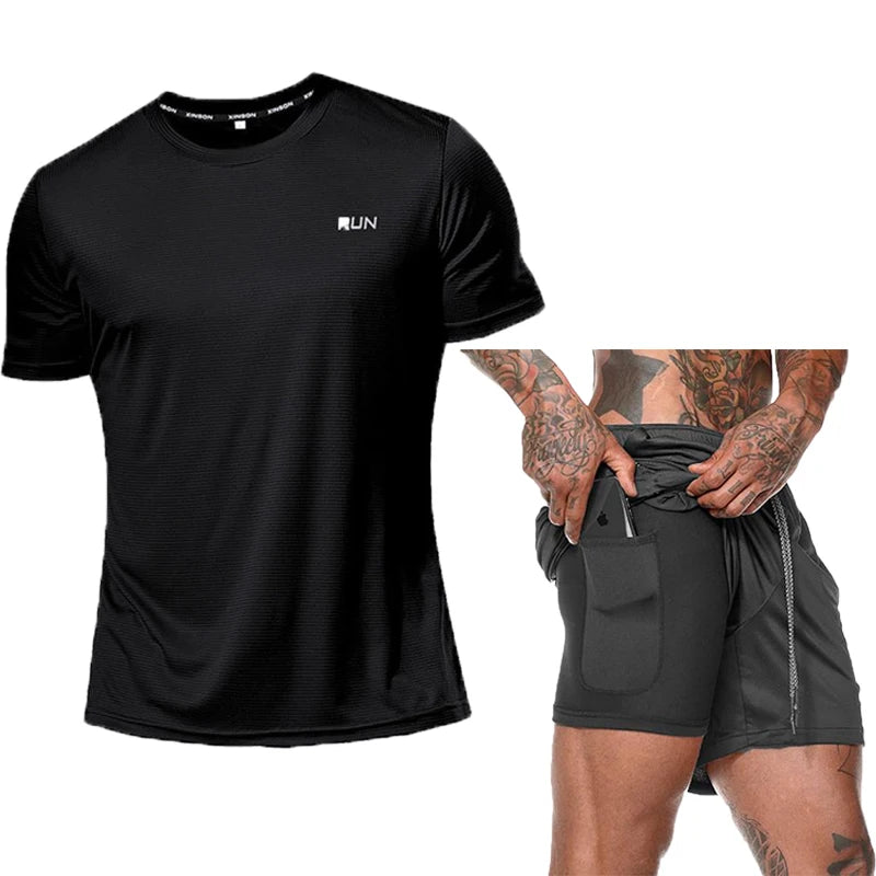 Men's Running Sets Summer Sportswear Gym Fitness Suits Quick Dry T-Shirts+Short Sports Clothing Workout Training Sport Tracksuit