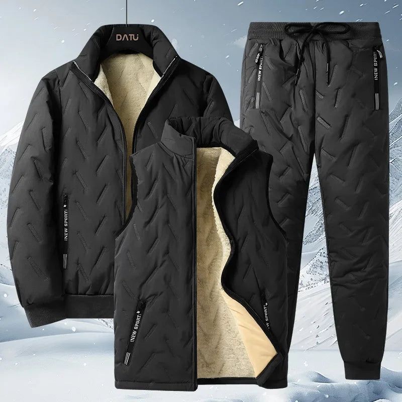 Conjunto de chándal de invierno para hombre, con forro polar, chaqueta de forro polar con cremallera completa y pantalones deportivos con bolsillos con cremallera