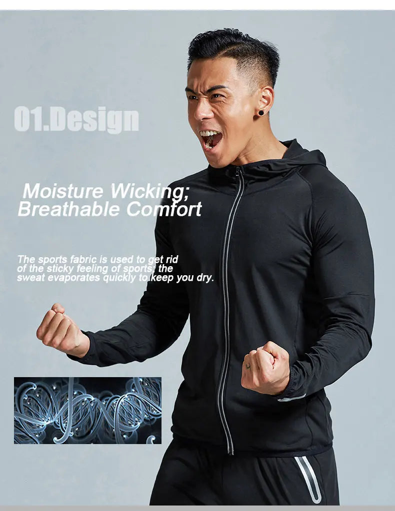 Quick Dry Men's Running Jacket Training Sportswear Set Gym Fitness Compression Sport Suit Jogging Tight Sportswear Clothes Male