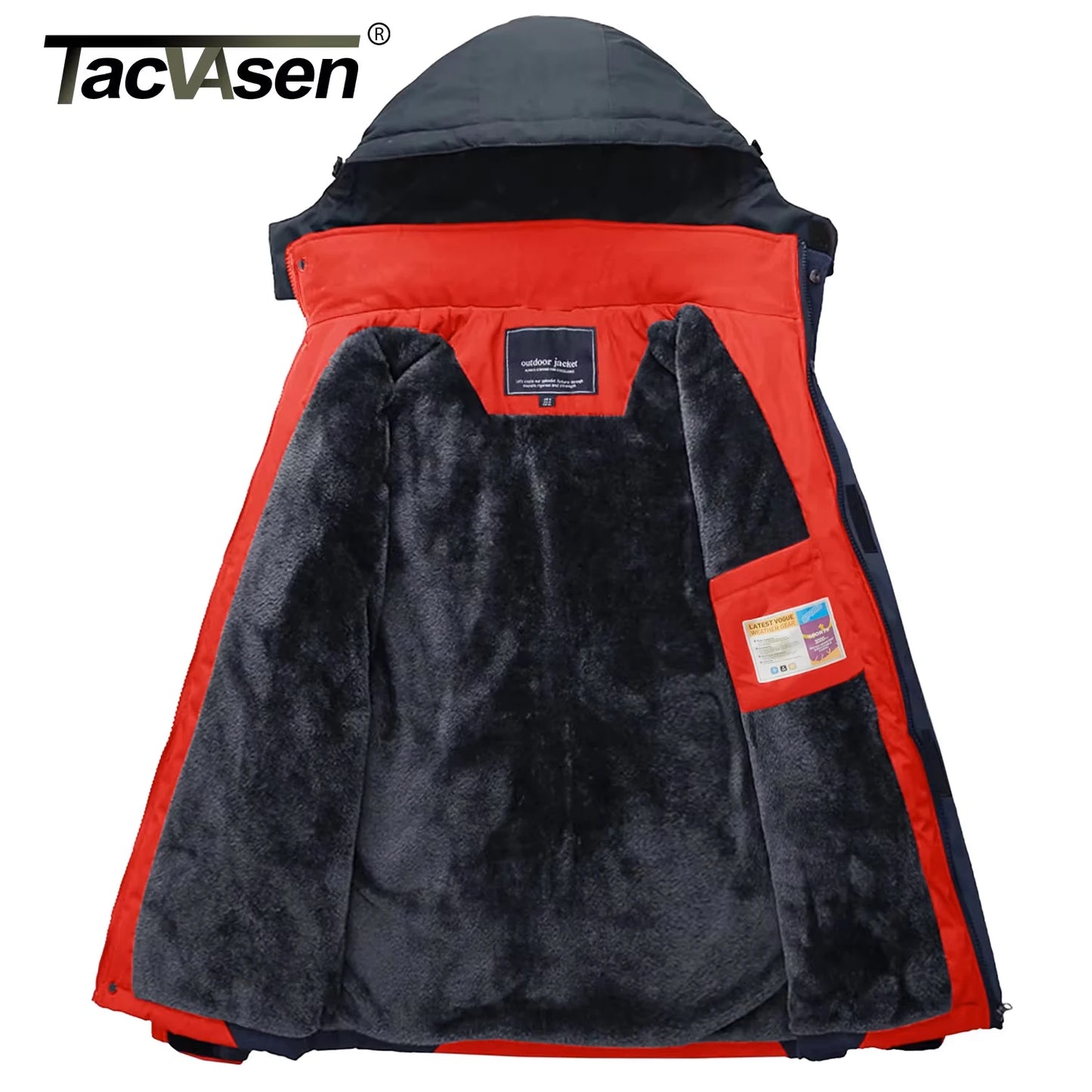 TACVASEN Winter Fleece Jackets Mens Waterproof Hiking Skiing Jacket Coats Outdoor Mountain Trekking Jacket Windbreaker OMale