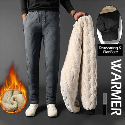 Winter Sweatwear Men Plush Thick Fleece Sweatpant Lambswool Thermal Trousers Casual Pants Waterproof Windproof Warm Cotton Pants