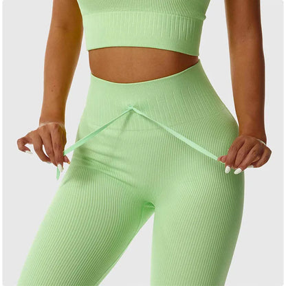 Women Strech-knit Gym Leggings Yoga Trousers Casual Sports Fitness Pants High Waist Seamless Tights Comfortable Female Running