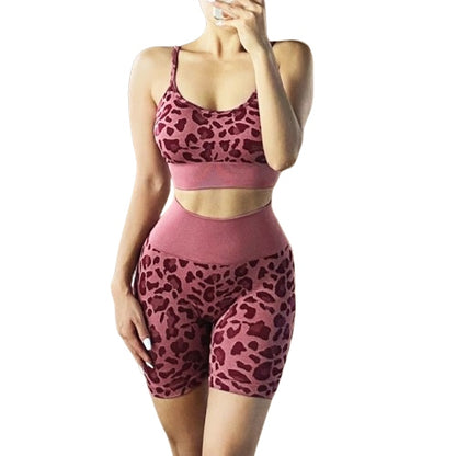 Sexy leopard print 2-piece yoga set for women, sports bras ideal for running