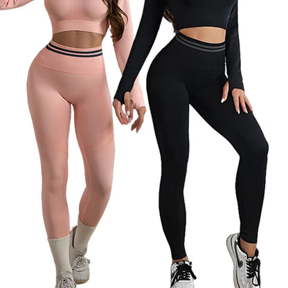 Seamless Yoga Sets Sports Fitnes High Waist Hip Raise Pants Long-Sleeved Backless Suits Workout Clothes Gym Shorts Set for Women