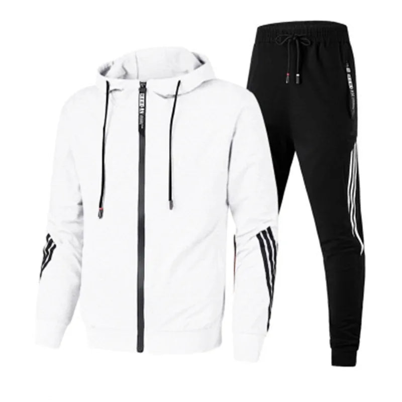 Men's printed two-piece sportswear set with zippered hooded sweatshirt and long pants, fitness and running men's clothing 2024 n