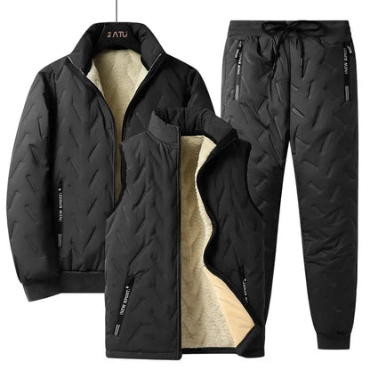 Conjunto de chándal de invierno para hombre, con forro polar, chaqueta de forro polar con cremallera completa y pantalones deportivos con bolsillos con cremallera