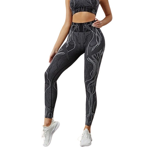 Seamless Printed Yoga Sets Sports Fitness High Waist Hip-Lifting Pants Beauty Back Vest Suits Workout Gym Leggings Set for Women