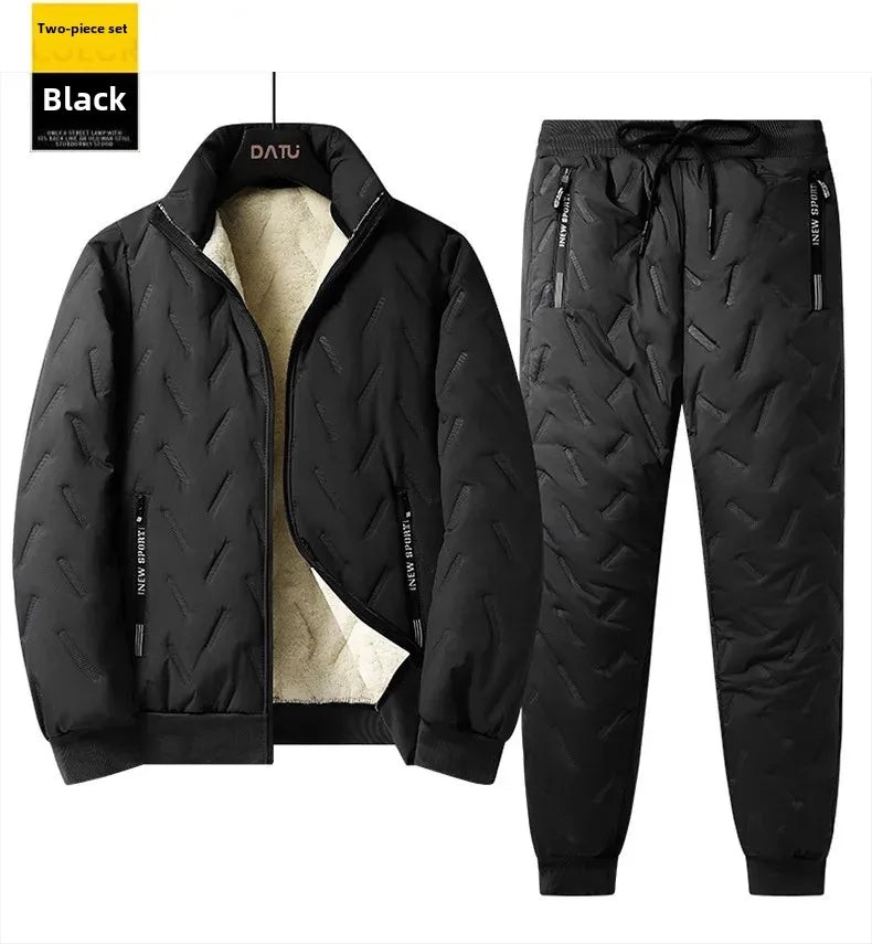 Conjunto de chándal de invierno para hombre, con forro polar, chaqueta de forro polar con cremallera completa y pantalones deportivos con bolsillos con cremallera