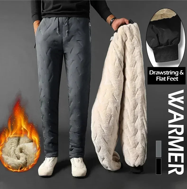 Winter Sweatwear Men Plush Thick Fleece Sweatpant Lambswool Thermal Trousers Casual Pants Waterproof Windproof Warm Cotton Pants