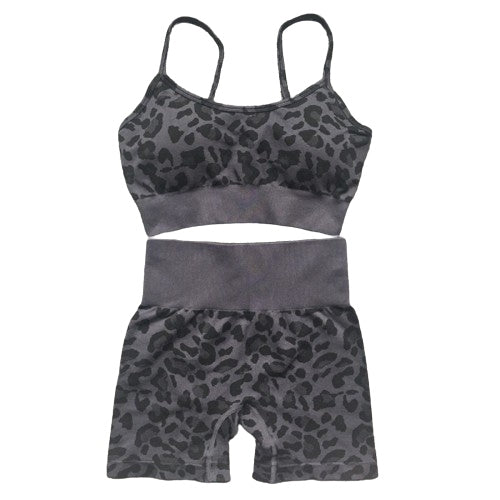 Sexy leopard print 2-piece yoga set for women, sports bras ideal for running