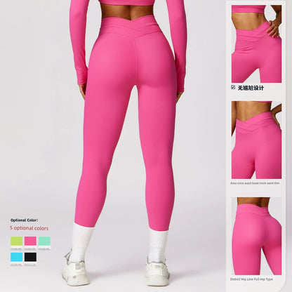 2024 Fashion Quick-Dry Hip Raise Skinny Yoga Pants Cross High Waist Fitness Pants Outwear Brushed Running Exercise Pants