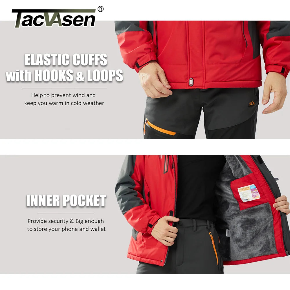 TACVASEN Winter Fleece Jackets Mens Waterproof Hiking Skiing Jacket Coats Outdoor Mountain Trekking Jacket Windbreaker OMale