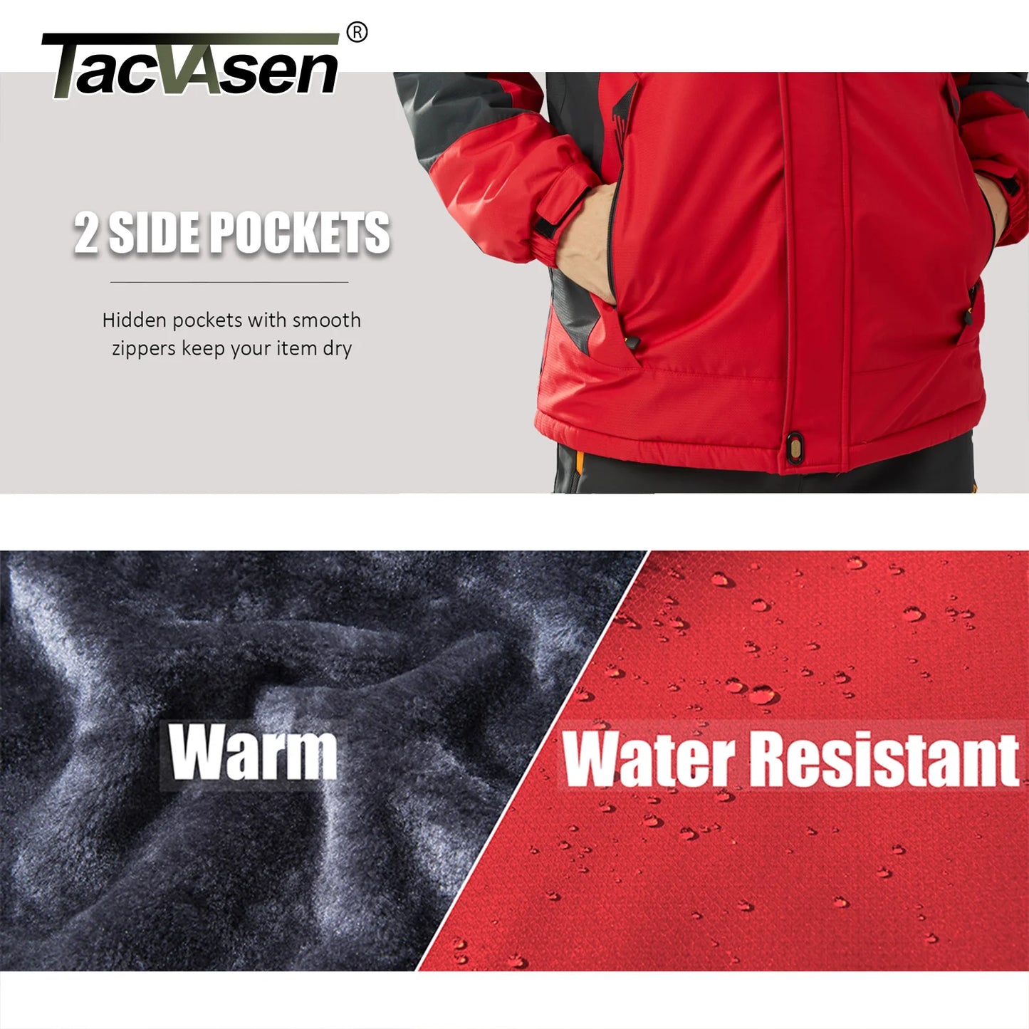 TACVASEN Winter Fleece Jackets Mens Waterproof Hiking Skiing Jacket Coats Outdoor Mountain Trekking Jacket Windbreaker OMale