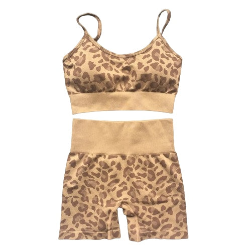 Sexy leopard print 2-piece yoga set for women, sports bras ideal for running