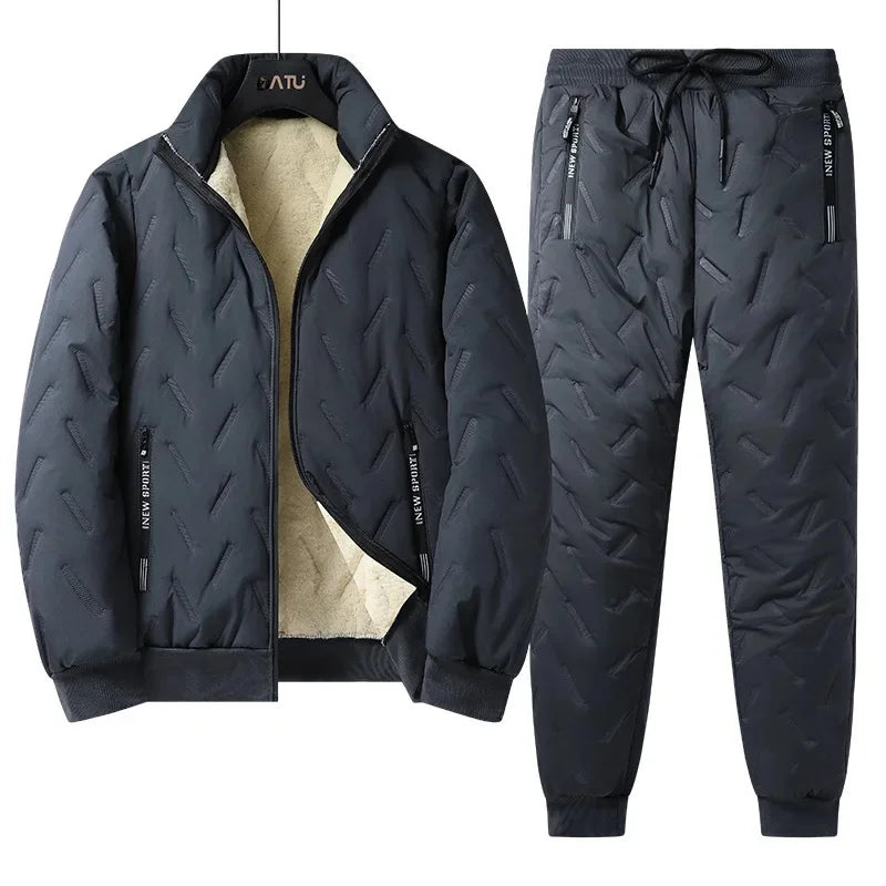 Conjunto de chándal de invierno para hombre, con forro polar, chaqueta de forro polar con cremallera completa y pantalones deportivos con bolsillos con cremallera