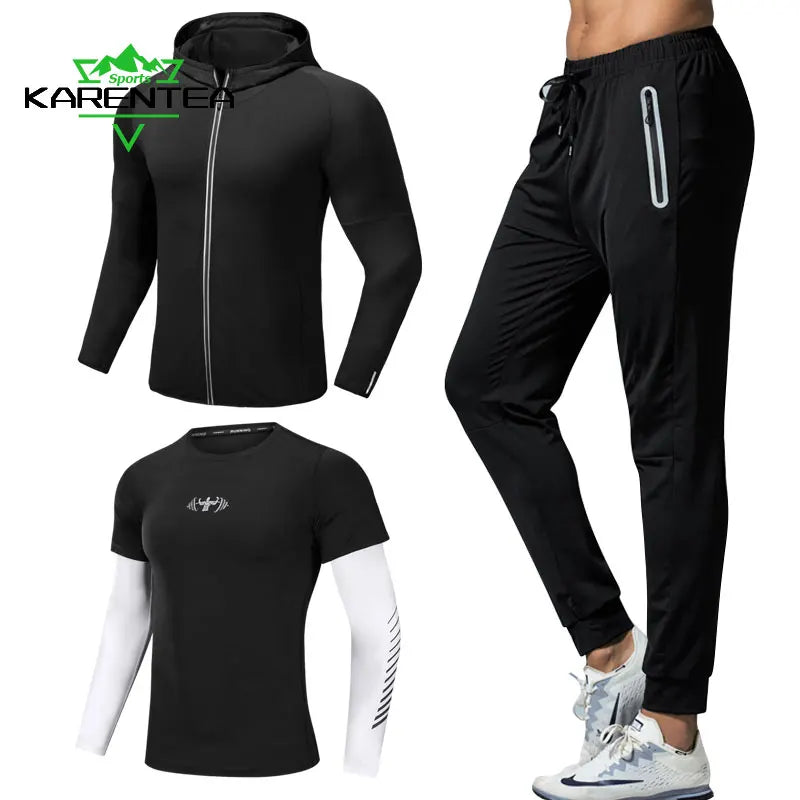 Quick Dry Men's Running Jacket Training Sportswear Set Gym Fitness Compression Sport Suit Jogging Tight Sportswear Clothes Male