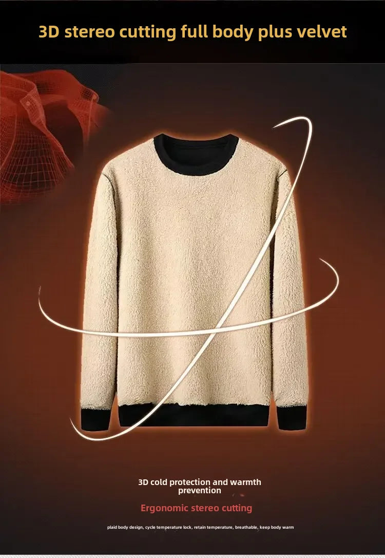 Thickened Fleece-lined Men's Sweatshirt Winter New Style Loose Fit Warm Sports Innertop For Young Men