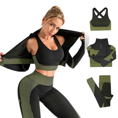 2 or 3-piece set, gym clothing, long sleeve crop top, high-waisted leggings