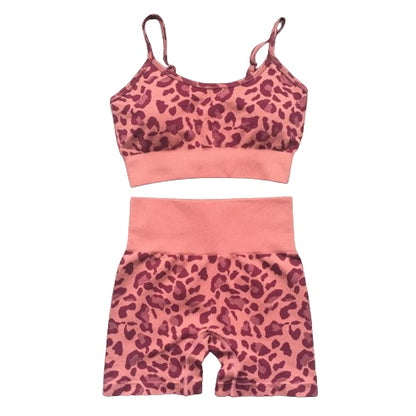 Sexy leopard print 2-piece yoga set for women, sports bras ideal for running