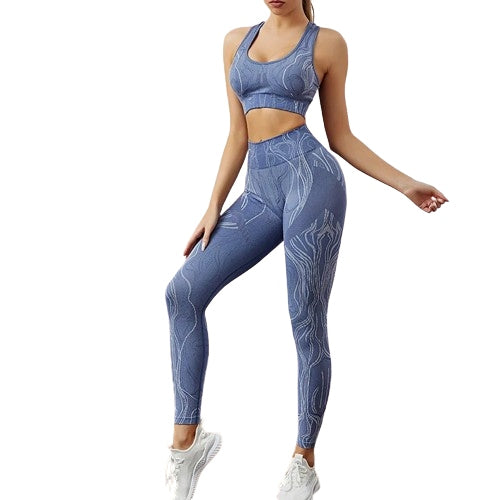 Seamless Printed Yoga Sets Sports Fitness High Waist Hip-Lifting Pants Beauty Back Vest Suits Workout Gym Leggings Set for Women